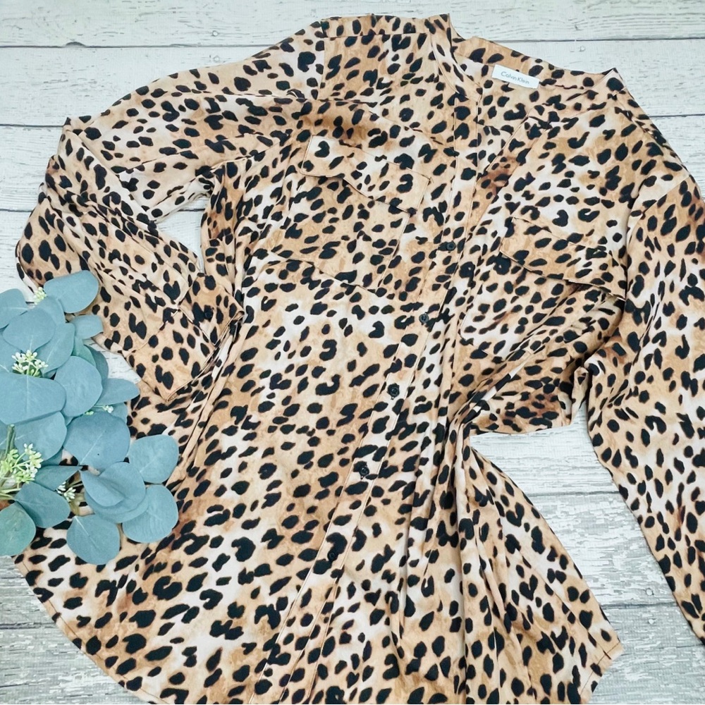 Calvin Klein Leopard Animal Print Button Up Shirt